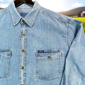 Chaps Ralph Lauren Denim Shirt Mens Sz XXL Blue Fading Western Outerwear Vtg Y2K